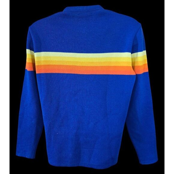 Vintage Lido Mens Blue Sweater With Rainbow Stripes L - Picture 2 of 6